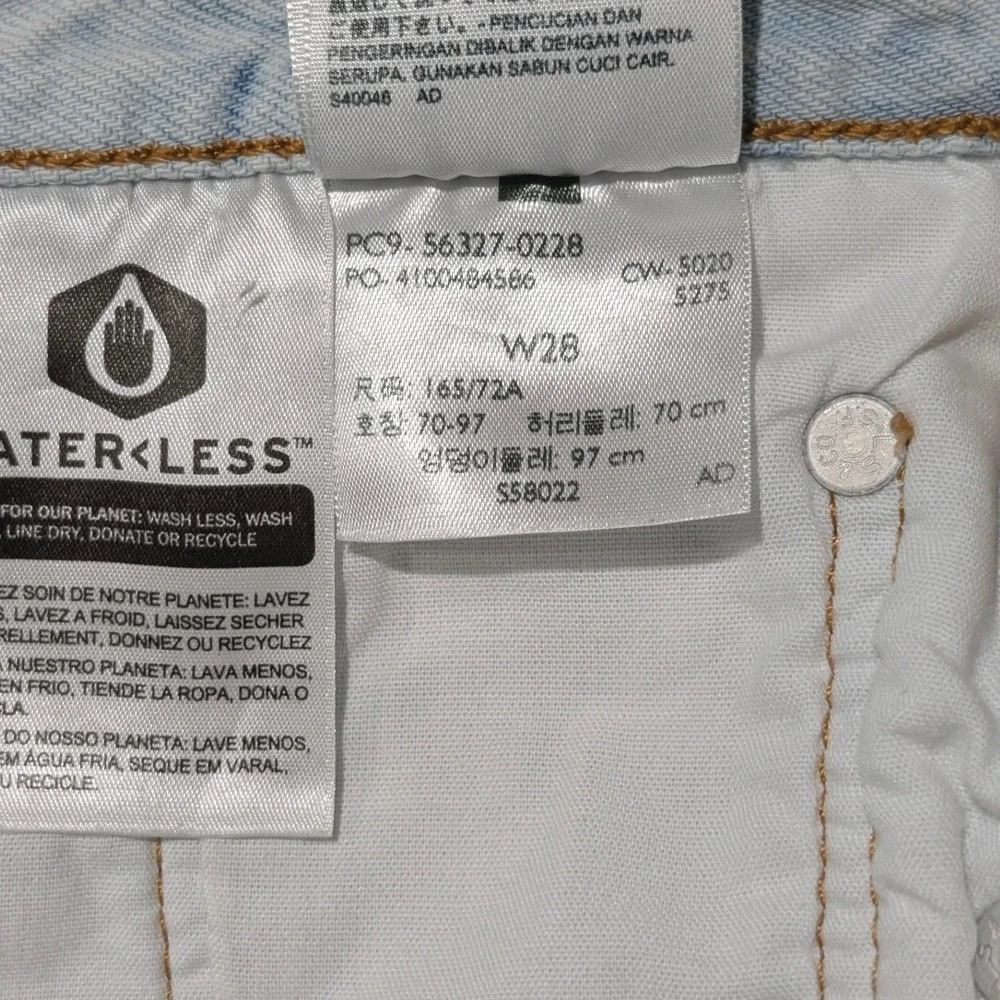 Levis 501 Original Button fly High Rise Cutoff Denim Jorts Acid Wash Blue 28